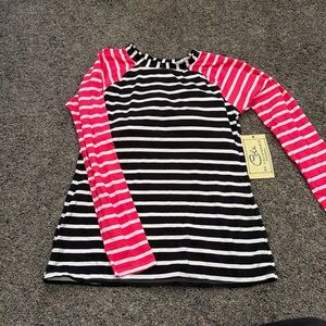 Striped Black and Pink Long Sleeve Top